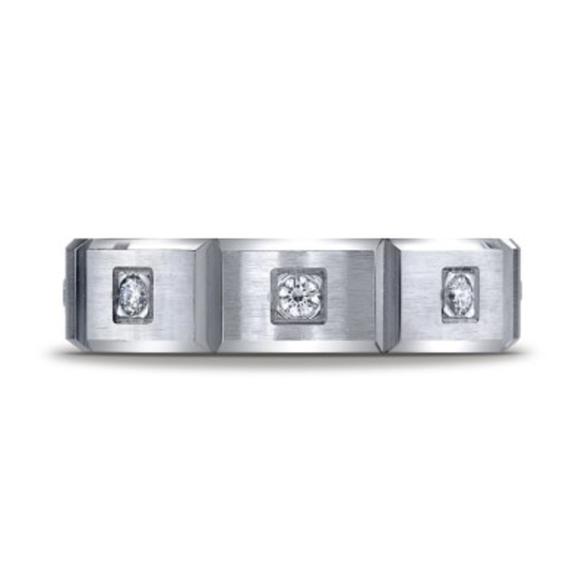 Grooved Platinum Diamond Wedding Band